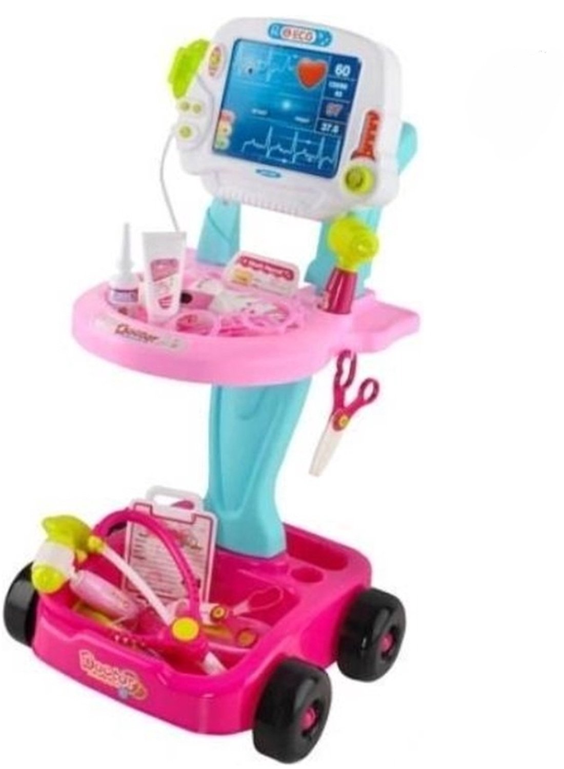 Ilso Dokterset Trolley Met Accessoires Roze - Dokterskliniek Speelset Dokter Set Met Licht Geluid & Instrumenten - inclusief batterijen