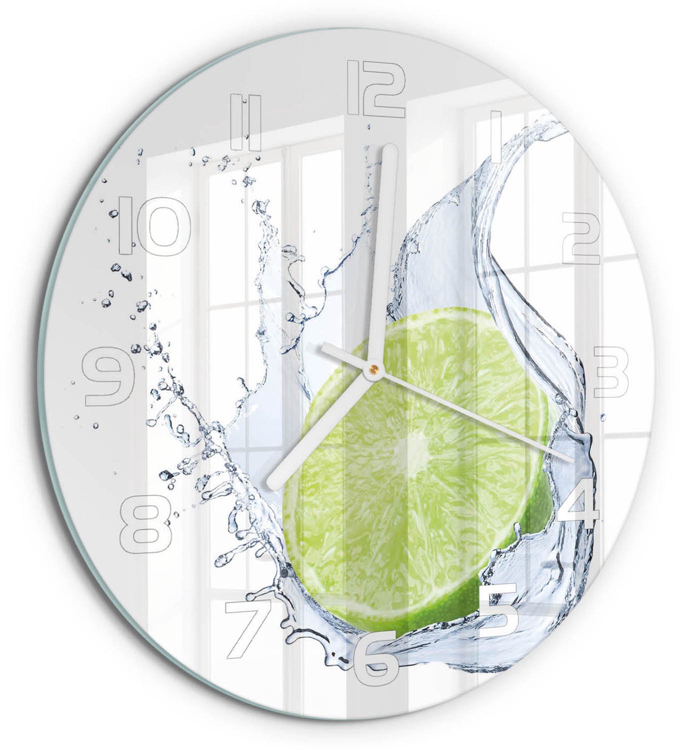 TULUP Wandklok - Calciumcarbonaat Gekleurde Glazen Klok - fi30 cm - Groente Glazen Klok Met Print - Witte handen - Ronde Klok - Moderne Wandklok Glas - Wandklok Glas Decoratie