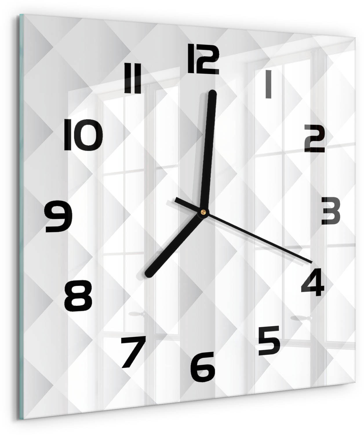 TULUP Wandklok - Vierkanten Achtergrond Wandklok Glas Met Motief - 30x30 cm - Wit Decoratieve Glazen Klok - Zwarte handen - Vierkante Klok - Gekleurde Glazen Klok - Glazen Klok Met Print
