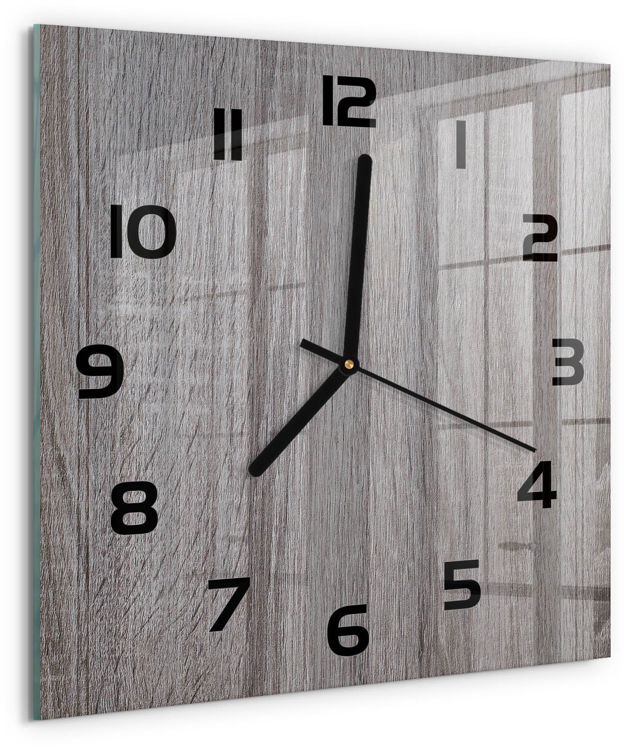 TULUP Wandklok - Hout Decoratieve Glazen Klok - 30x30 cm - Bruin Glazen Wandklok Design - Zwarte handen - Vierkante Klok - Glazen Klok Met Print - Wandklok Glas Met Motief