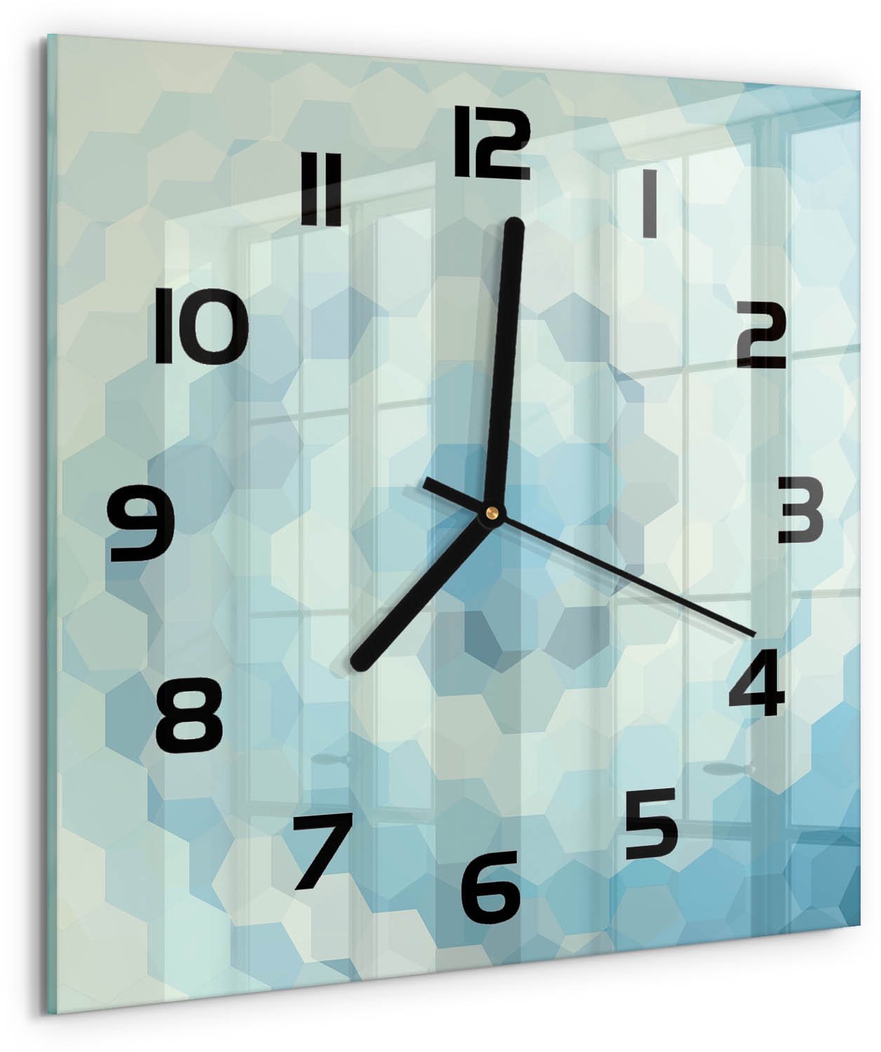 TULUP Wandklok - Abstracte achtergrond Wandklok Glas Met Motief - 30x30 cm - Blauw Decoratieve Glazen Klok - Zwarte handen - Vierkante Klok - Gekleurde Glazen Klok - Glazen Klok Met Print