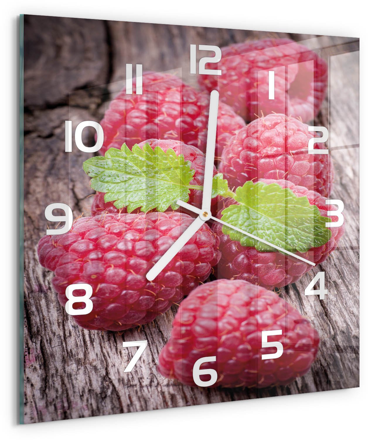 Tulup Wandklok - Frambozen Glazen Wandklok Design - 30x30 cm - Rood Klok Glas Met Opdruk - Witte handen - Vierkante Klok - Wandklok Glas Met Motief - Decoratieve Glazen Klok