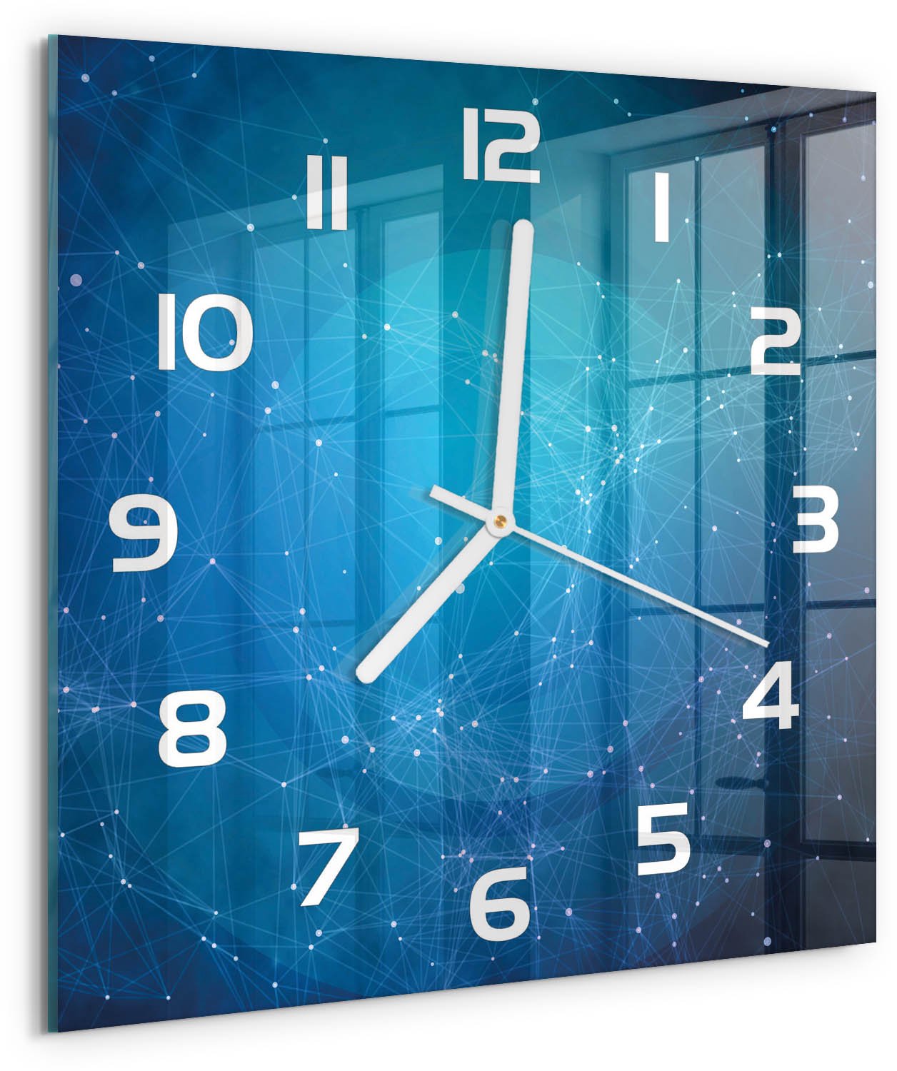 TULUP Wandklok - Sterrenbeeld Wandklok Glas Met Motief - 30x30 cm - Blauw Decoratieve Glazen Klok - Witte handen - Vierkante Klok - Gekleurde Glazen Klok - Glazen Klok Met Print