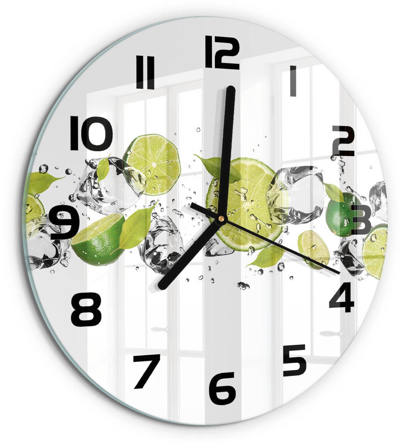 TULUP Wandklok - Kalk en water Glazen Klok Met Print - fi30 cm - Groente Wandklok Glas Met Motief - Zwarte handen - Ronde Klok - Wandklok Glas Decoratie - Gekleurde Glazen Klok
