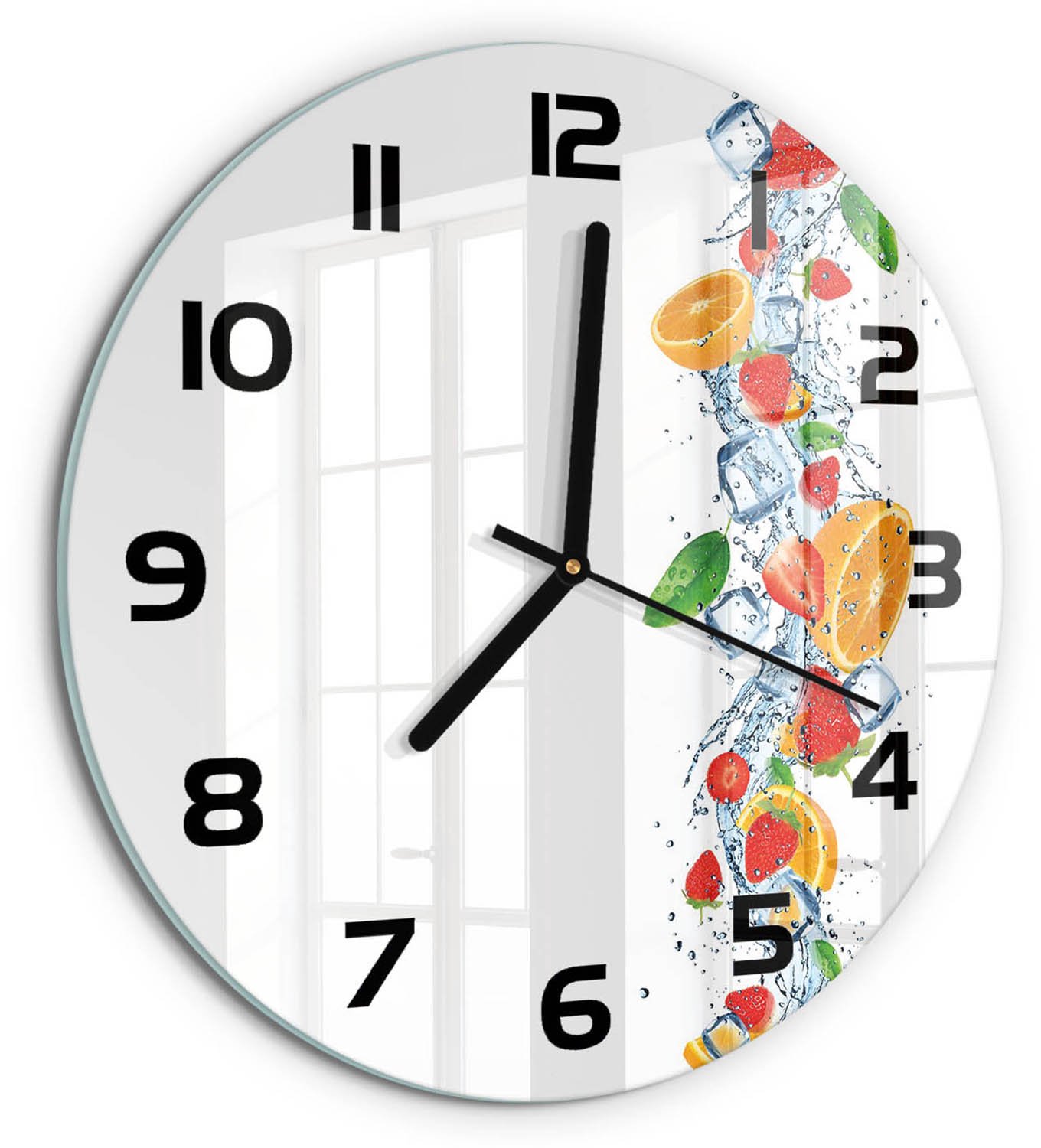 TULUP Wandklok - Fruit met ijs Moderne Wandklok Glas - fi30 cm - Veelkleurig Wandklok Glas Decoratie - Zwarte handen - Ronde Klok - Glazen Wandklok Design - Klok Glas Met Opdruk