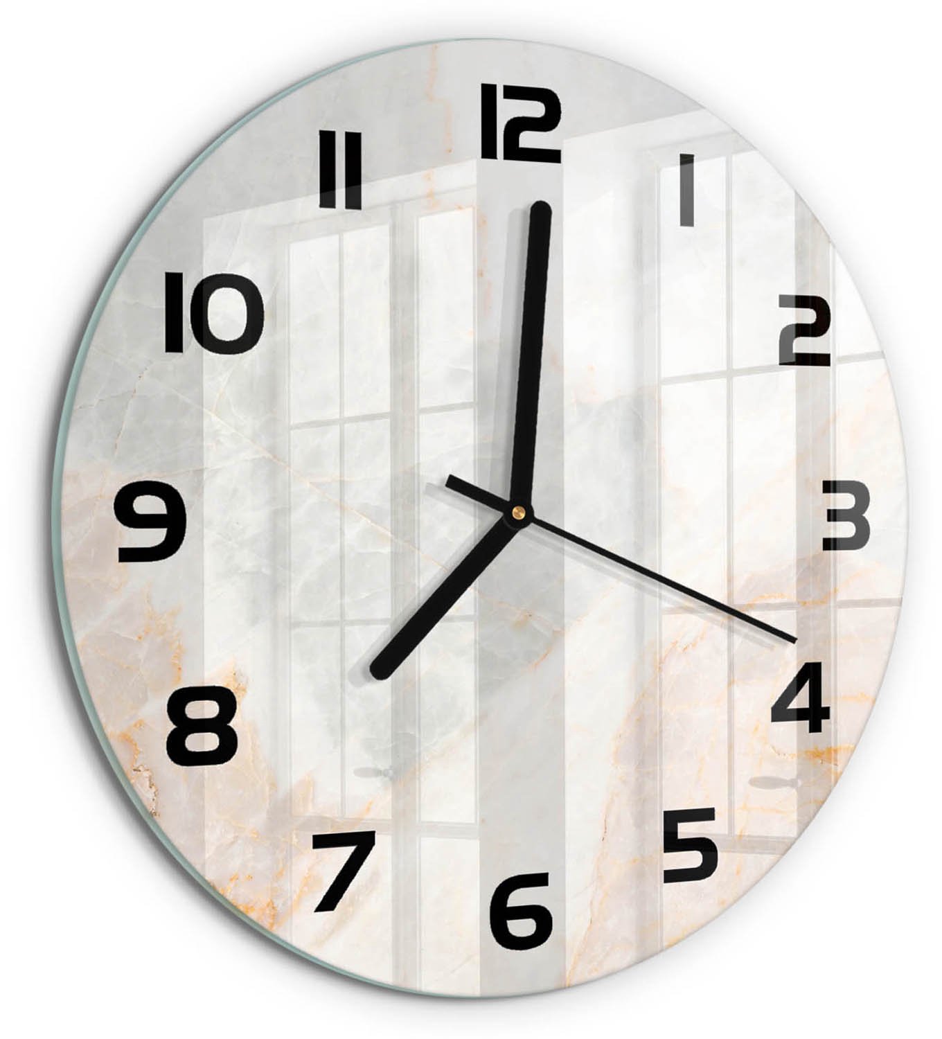 TULUP Wandklok - Marmer Gekleurde Glazen Klok - fi30 cm - Beige Glazen Klok Met Print - Zwarte handen - Ronde Klok - Moderne Wandklok Glas - Wandklok Glas Decoratie