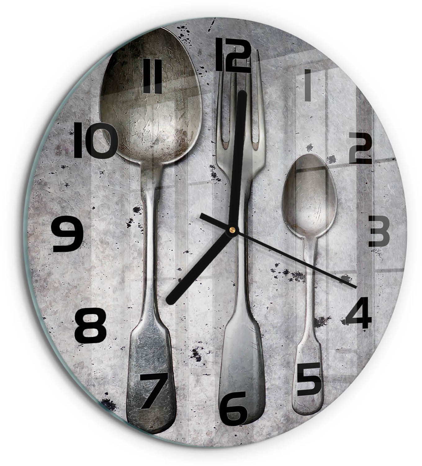 TULUP Wandklok - Bestek Gekleurde Glazen Klok - fi30 cm - Zilver Glazen Klok Met Print - Zwarte handen - Ronde Klok - Moderne Wandklok Glas - Wandklok Glas Decoratie