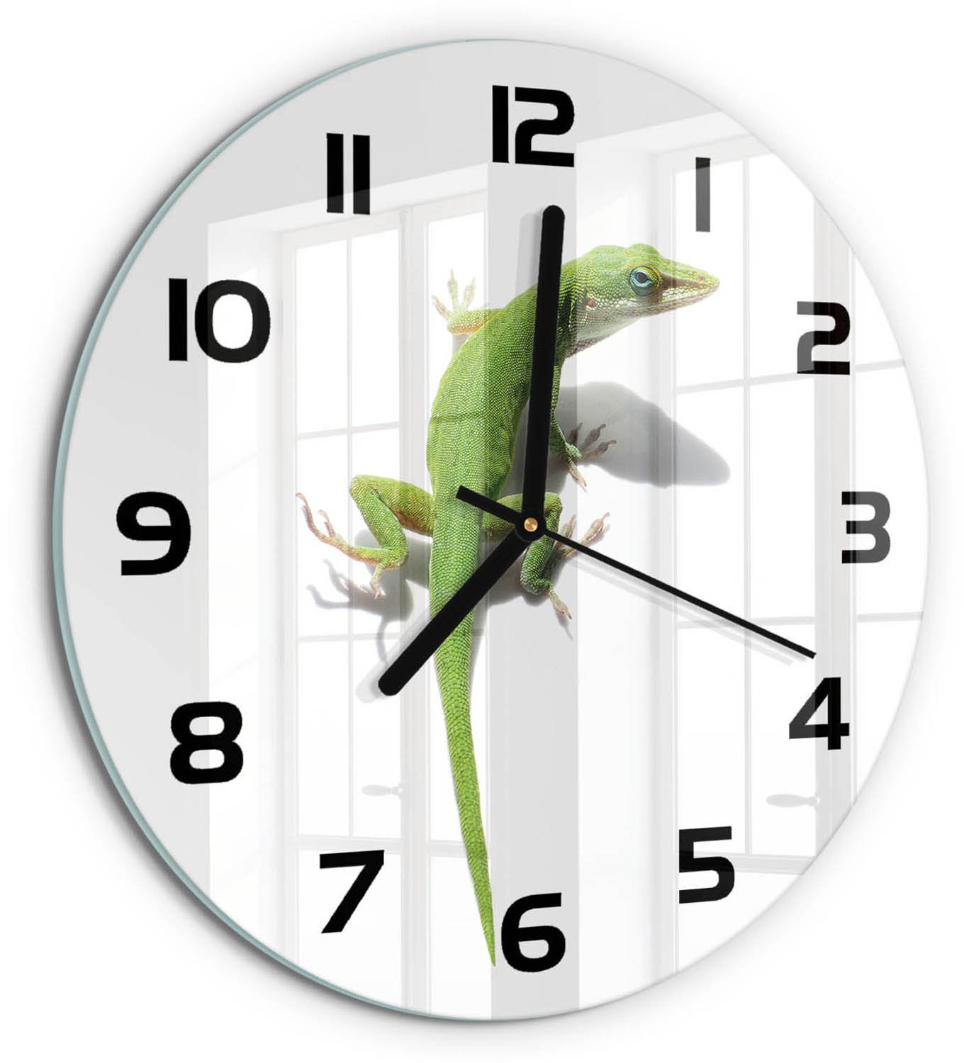 TULUP Wandklok - Groene hagedis Gekleurde Glazen Klok - fi30 cm - Groente Glazen Klok Met Print - Zwarte handen - Ronde Klok - Moderne Wandklok Glas - Wandklok Glas Decoratie