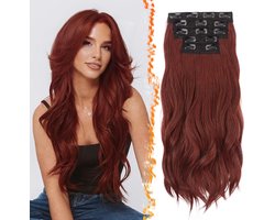 BARSDAR Auburn Rood Clip in Hair Extensions, 50cm Golvende Clip in Haarextensies voor Vrouwen 5PCS Dik Layered Haarverlenging Natuurlijk Synthetische