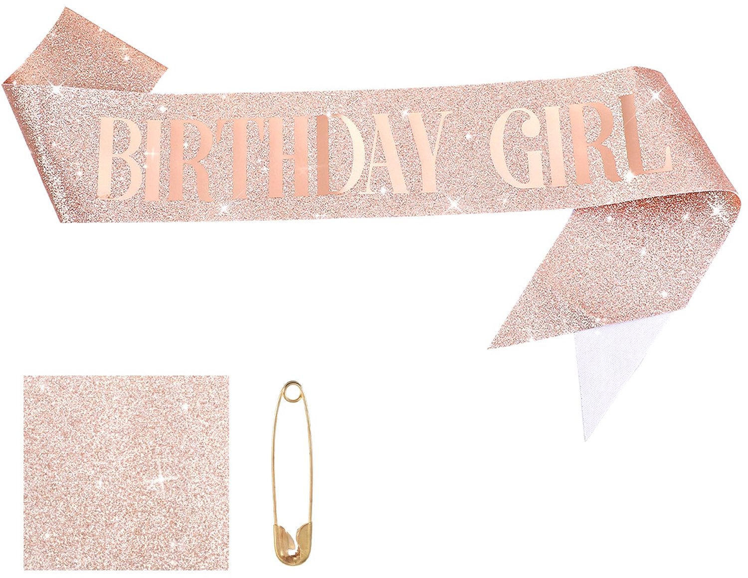 SnelShoppen - Verjaardagssjerp, Sprankelende Verjaardagskoningin / Meisje Sjerp, Glitterende Roze Gouden Verjaardags Sjerp met Naald, Feestaccessoires