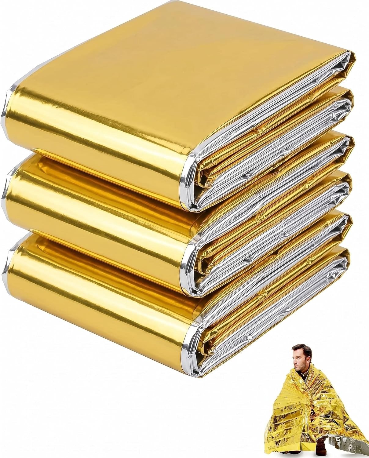 Thermische Survivaldeken - Goud/Zilver - 160 x 200 cm - Dubbelzijdige Isolatie tegen Kou - Voor Noodsituaties en Outdoor