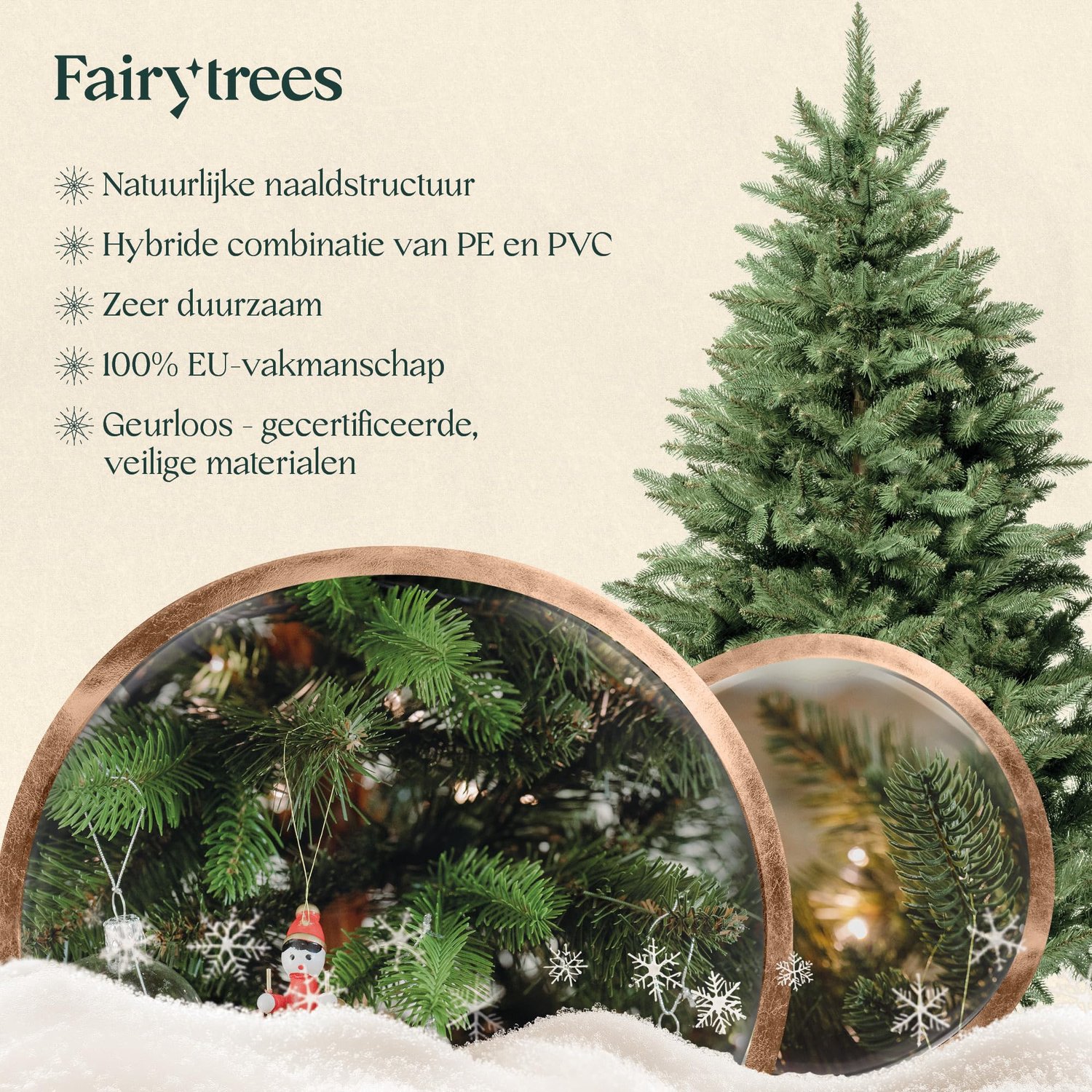 FairyTrees Kunstkerstboom Nordmann Premium 220 cm – Realistische Spuitgiet Naalden – Met Essenhouten Standaard – Gemaakt in de EU – foto 3