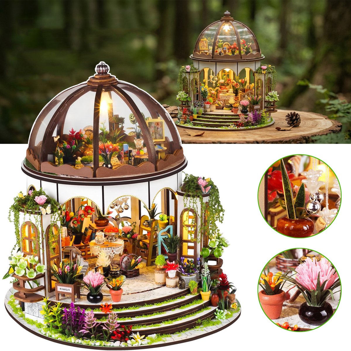 Doe-Het-Zelf Miniatuurhuis Bouwpakket - Tiny House Met Led-Verlichting - Tuinhuis Met Meubilair - Knutselpakket Voor Huisdecoratie