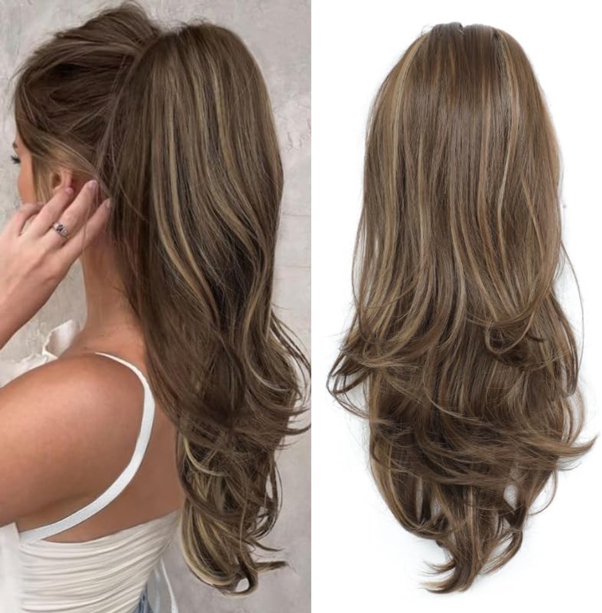 Hoogwaardige 20 inch Ponytail Extensions met Drawstring en Clip-in, Synthesisch Haar voor Vrouwen, Perfect voor Volumineuze en Gelaagde Haarstijlen