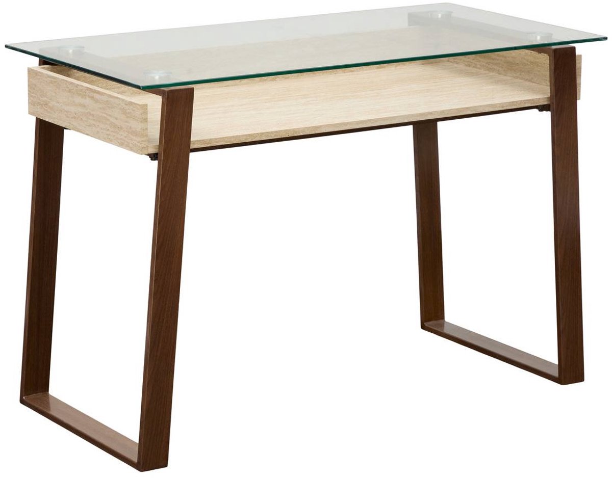 Bureau rectangulaire avec plateau en verre Ariro 55x110cm beige et marron