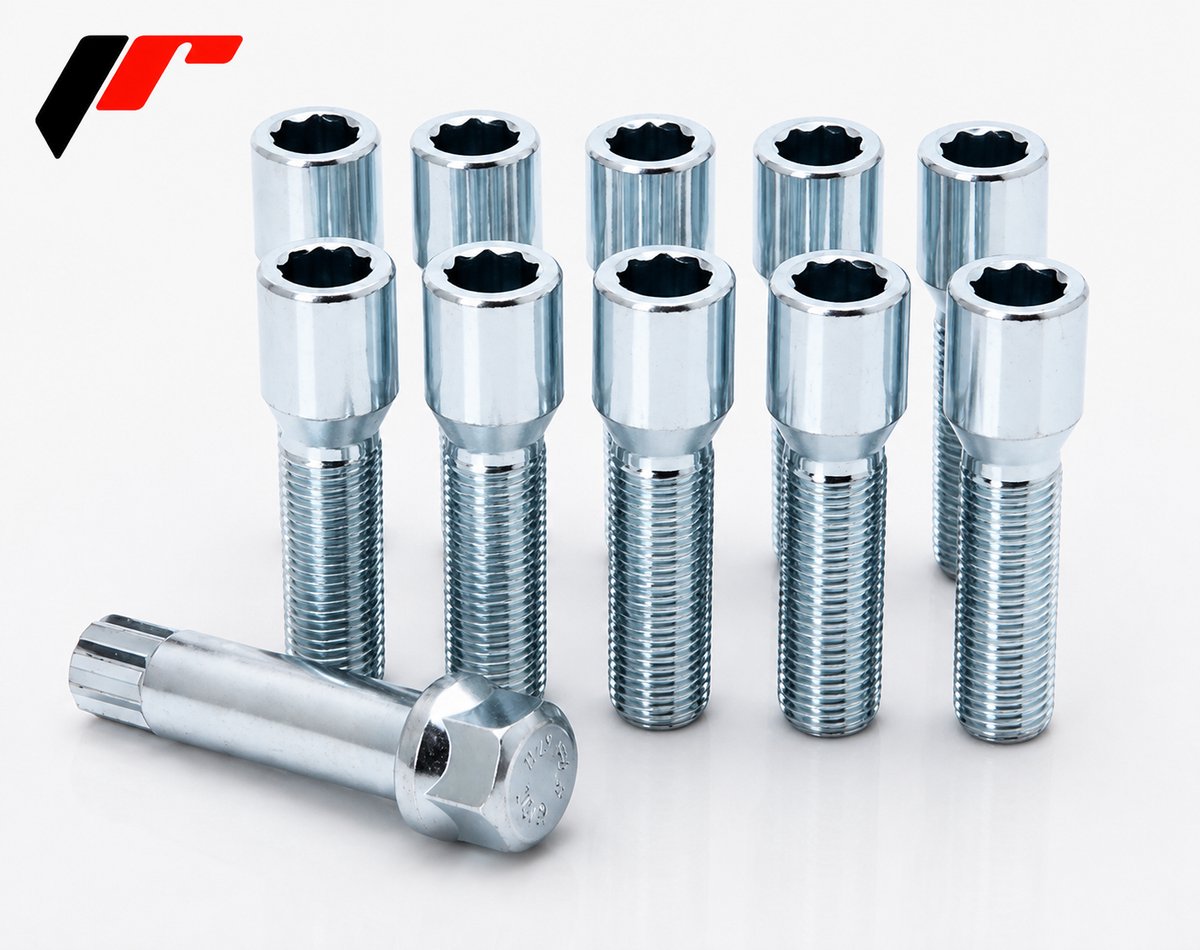 Conische wielbouten 50mm - Zilver - M12x1.5 / M12x1,5 - Set van 10 bouten + sleutel - Ster/Inbus