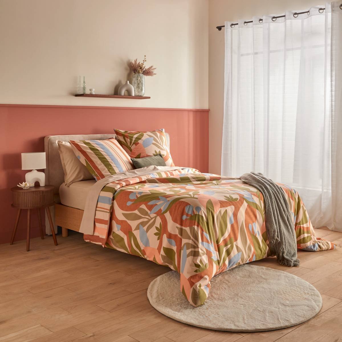 3-delige, omkeerbare katoenen beddenset met bloemmotieven