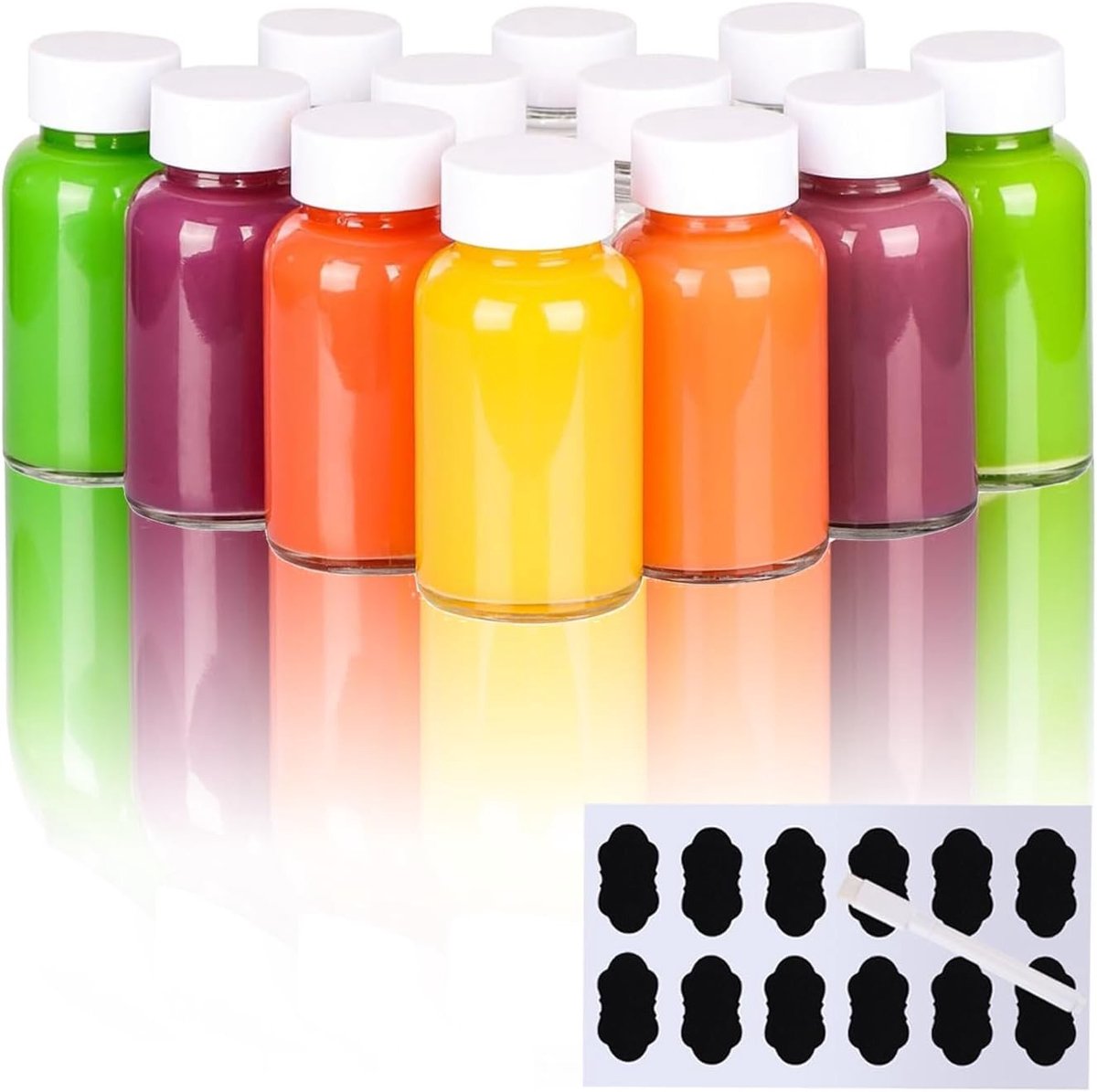 12 Mini Shot Glass Flacons met Witte Deksel, 120 ml, Perfect voor Liqueur, Genever en Drankjes met Labels en Pen