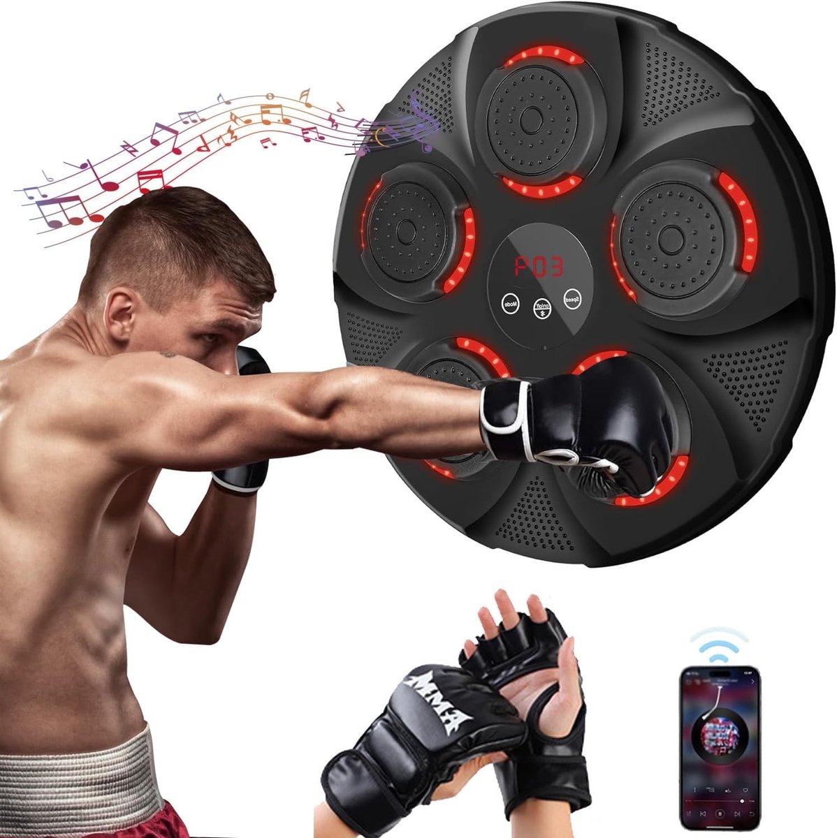 Bluetooth Muziek Boksmachine met Bokshandschoenen voor Thuisoefeningen en Ontspanning - Trainingsapparaat voor Volwassenen en Kinderen, Ideaal voor Fitness en Stressverlichting