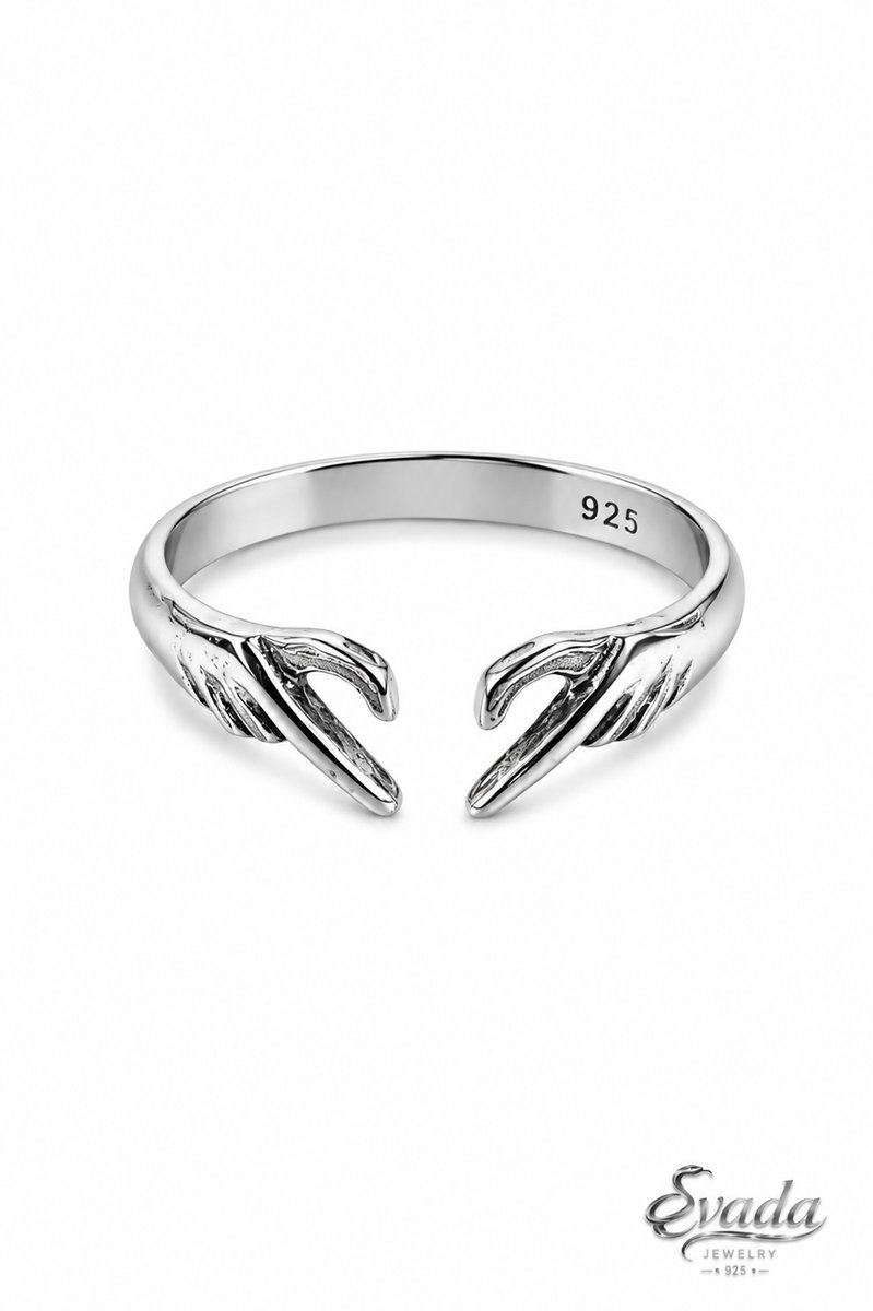 925 Sterling Zilver Ring – Handen Hart Design – Verstelbare Love Ring – Heart Hands Ring – Bague Cœur Mains – Eavada Jewelry
