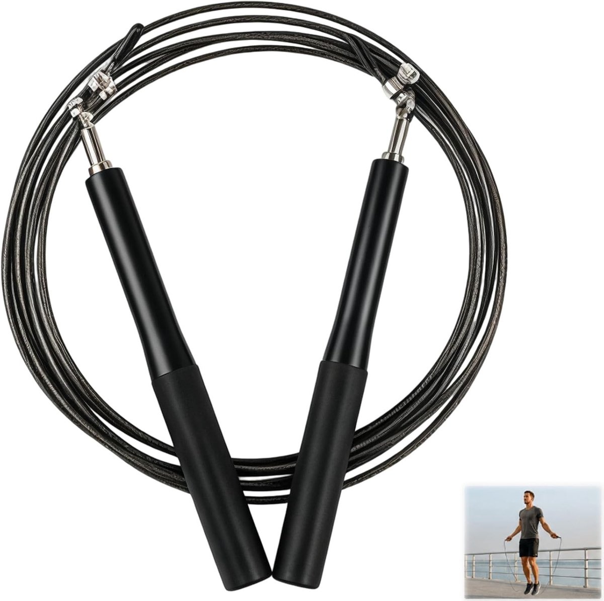 Verstelbaar springtouw van 2,8 m voor fitness en cardio, met antislip handgrepen en 360° kogellagers, perfect voor snelheidstraining en gewichtsverlies