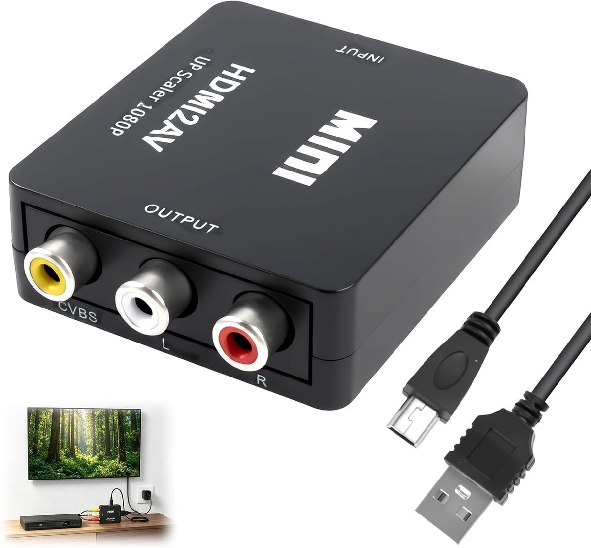 RCA naar HDMI Converter voor 1080P Video en Audio, Plug & Play met USB Kabel, Geschikt voor PS1, PS2, Wii, N64, VHS en DVD, RCA naar TV Adapter