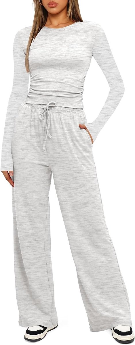Dames 2-delige set voor de herfst 2025, lange mouwen, wijde pijpen, casual lounge outfit, comfortabele matching set