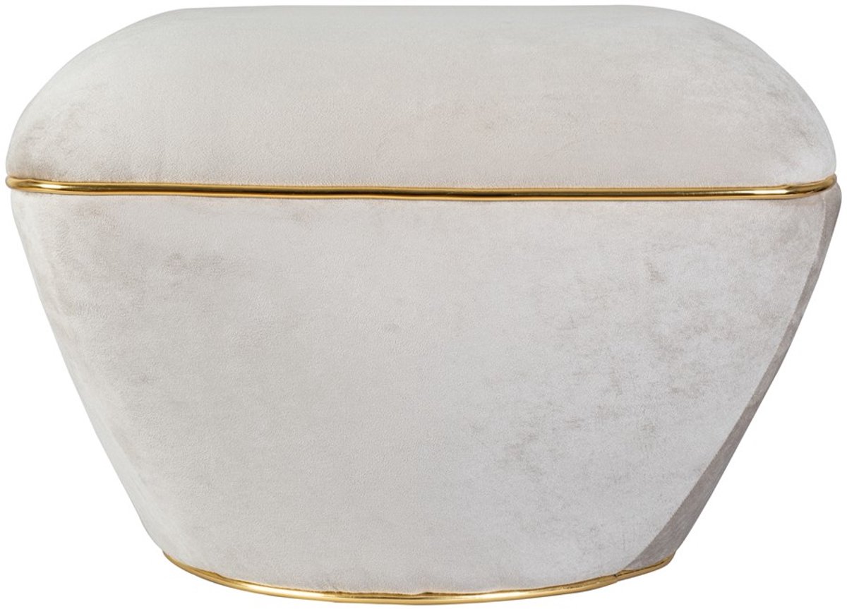 Padiro gestoffeerde kruk - 60 x 60 x 42,5 cm - Taupe / Goudkleurig - Fluweellook, Katoen, Acryl, Fluweel, Hout