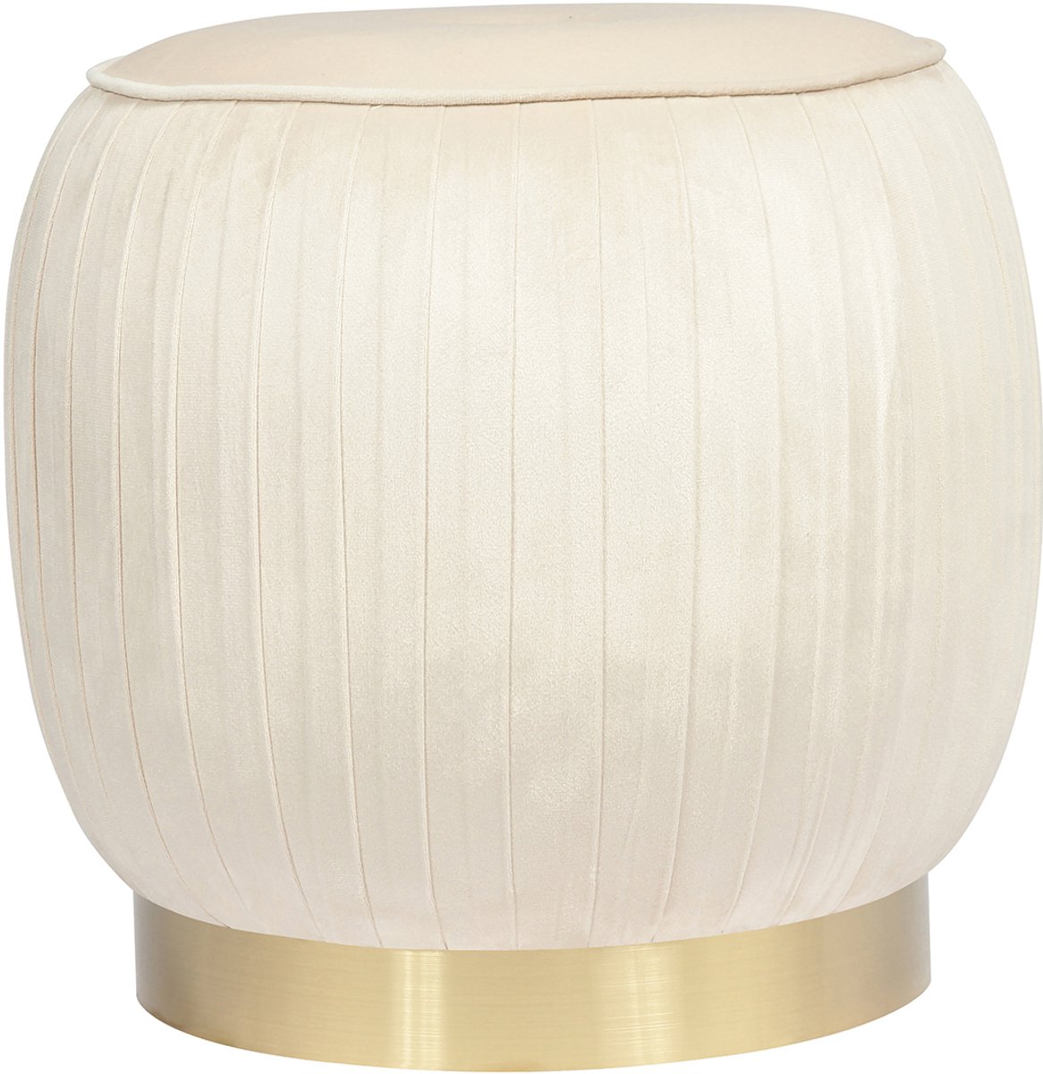 Padiro ronde poef Ø 43 x 42 cm - crème - fluweel - siernaden en goudkleurige voet