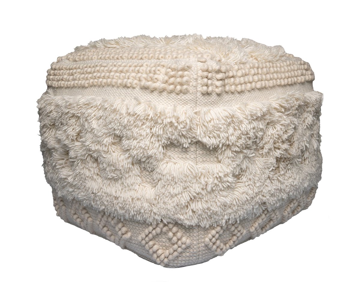 Padiro vierkante poef 50 x 50 x 45 cm - naturel - wolmix - bohostijl met reliëf