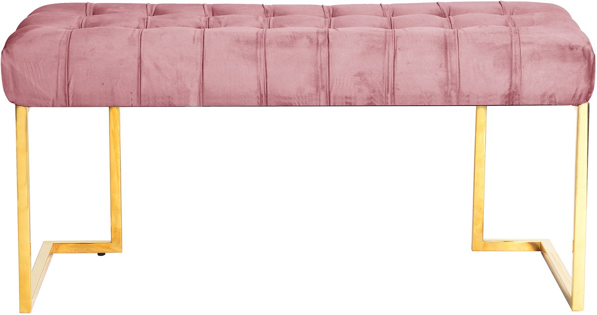 Padiro zitbank 100 x 47 x 48 cm - oudroze - fluweel - sierknopen en goudkleurig metalen frame