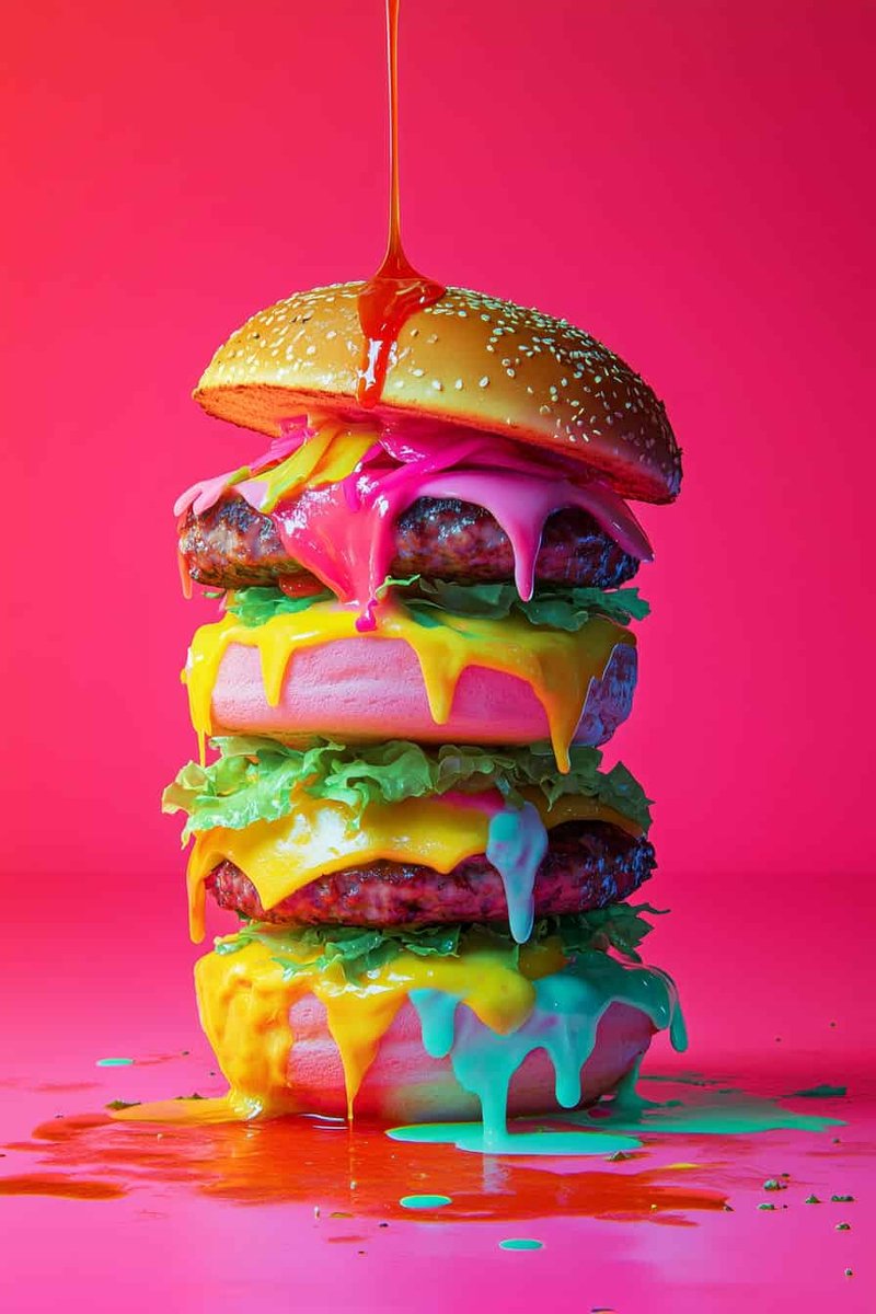 Kleurrijke Poster - Gigantische - Hamburger - Eten - Epische - Lekker - posters - formaat 70x100cm - Wanddecoratie - L4093