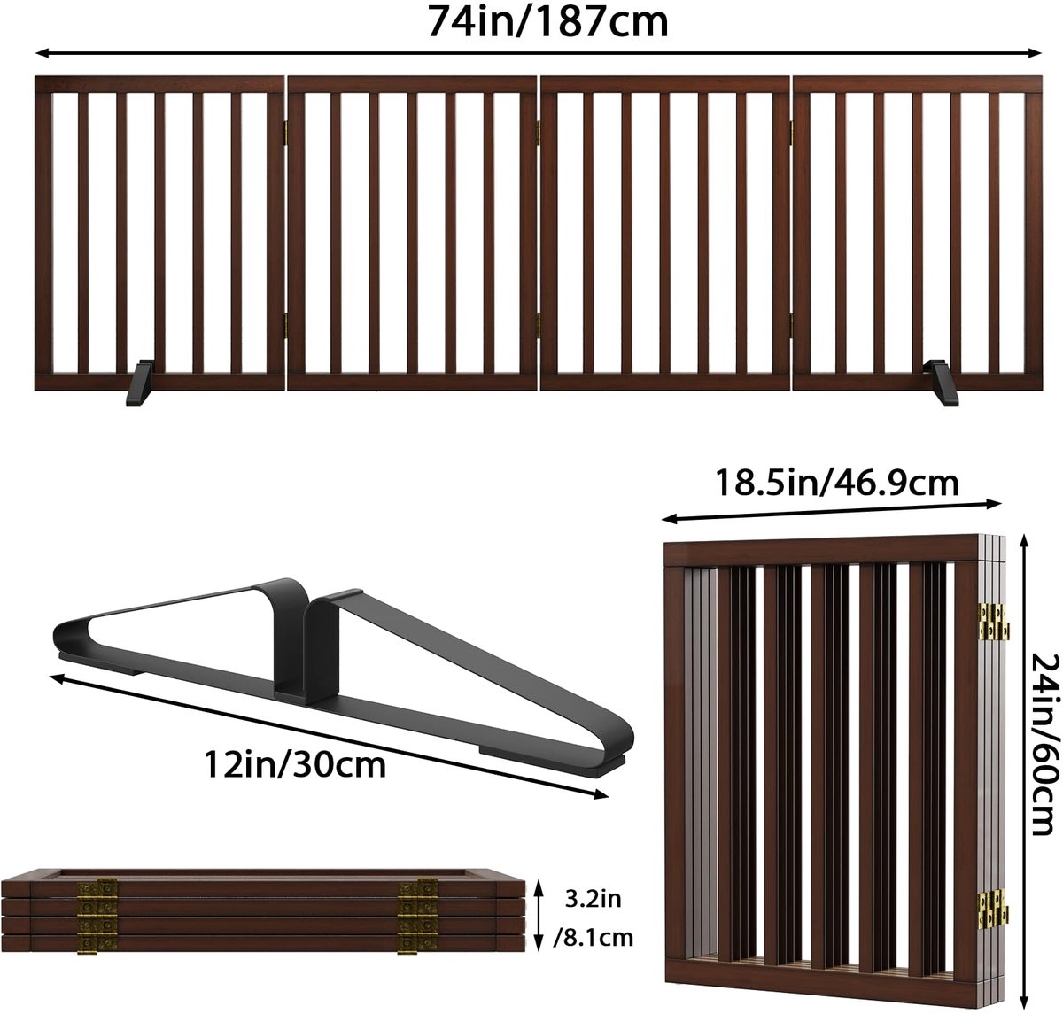 Semiocthome Bamboe vrijstaande hondenhekken voor deuropeningen, 4-panel indoor puppypoorten voor het huis met 2 - ShopVlot