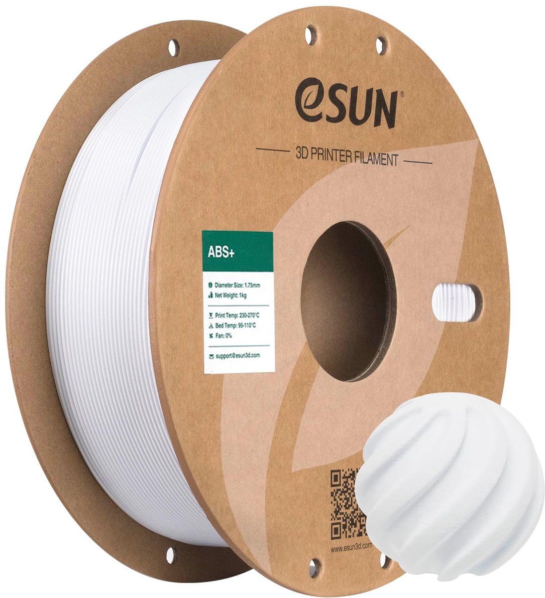eSUN ABS+ Filament 1.75mm, ABS Plus Gloeidraad 1kg Koud Wit - ShopVlot
