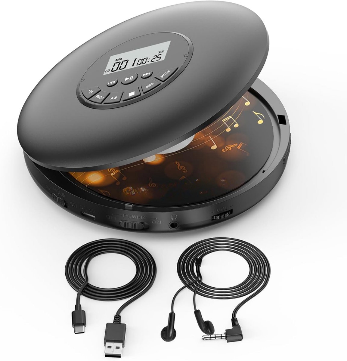 MIRA® Discman - Diskman – Draagbare Cassette Speler - Zwart - 15cm x 15cm x 3cm