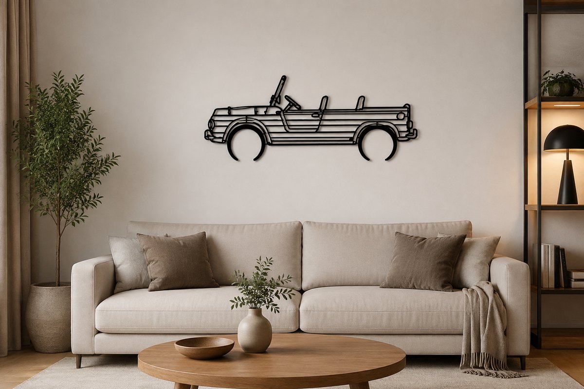 De2pktjes - Citroën Méhari Metalen Wanddecoratie – Silhouette Wall Art – Matzwart Staal – Voor Binnen & Buiten - 100 cm