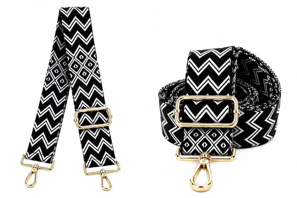 Bag strap - Festival tassenriem - Schouderband - Schouderriem tas - Tassen riem - Tas hengsel - Tassen band - gitaar strap - cameratas band - cross body - verstelbare riem - bag belt - handtas bandje - Zwart Wit