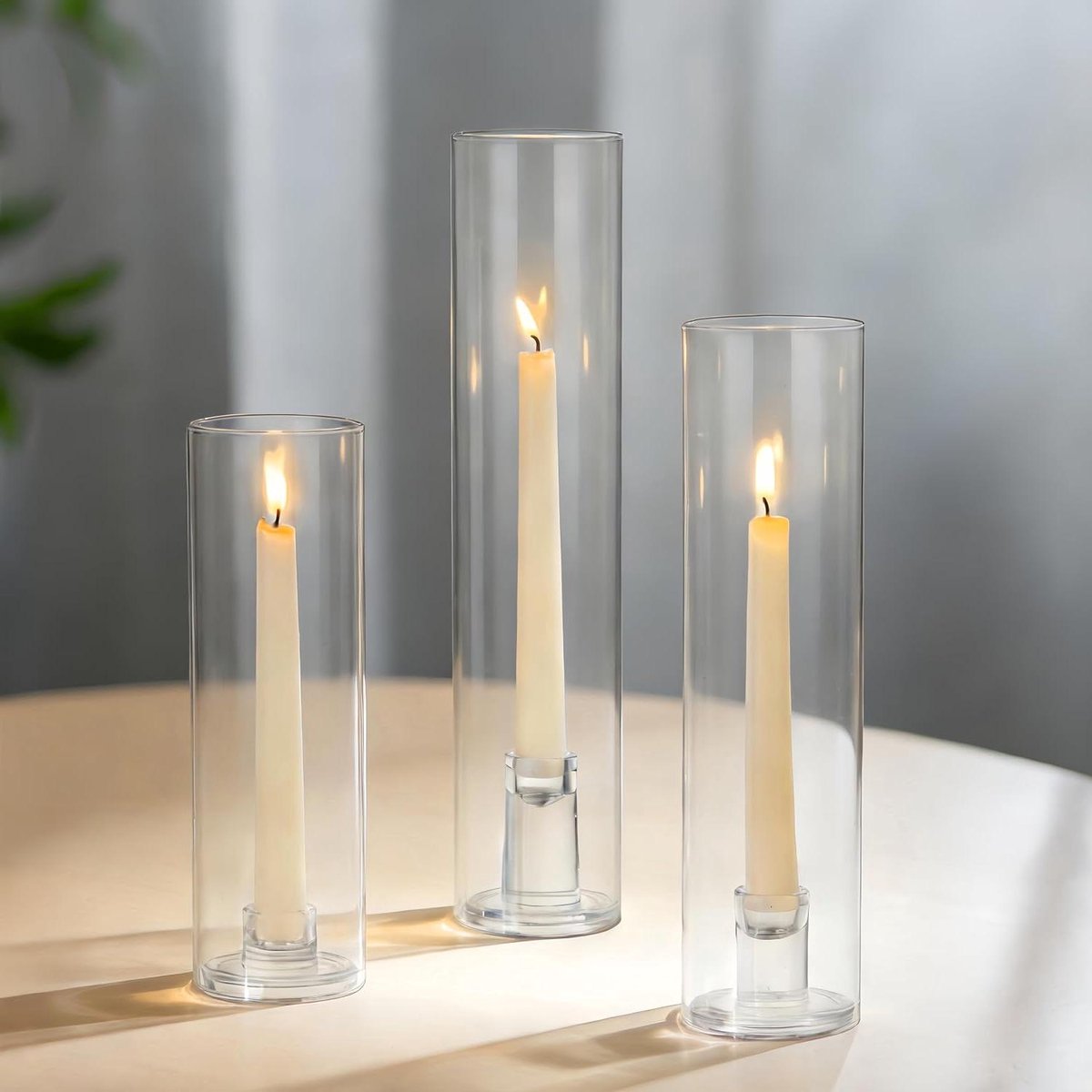 Glazen Kaarsenstandaards - Windlichten Set - Sfeerverlichting Creëren - Afneembaar Ontwerp - 3 Maten - Helder