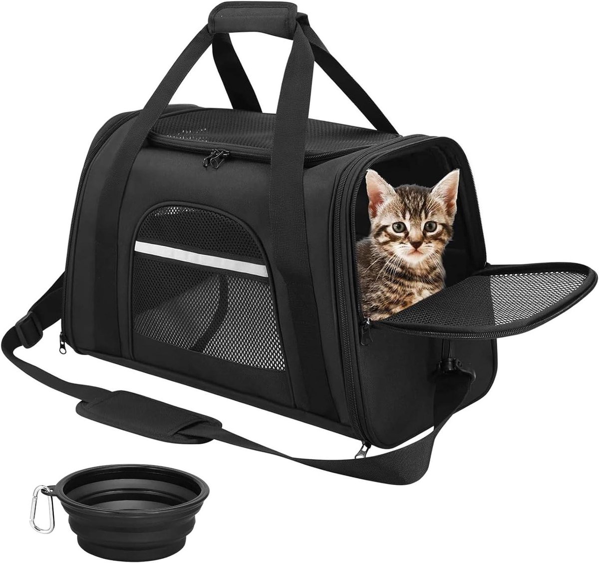 Transporttas Huisdier - Draagbox Kat Hond - Veilig Reizen - Opvouwbaar Ontwerp - 43x25x28 cm - Zwart