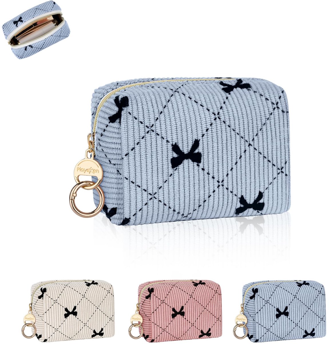 11 x 8,5 x 5,5 cm, mini-make-uptas voor meisjes, dames, van corduroy, draagbaar, toilettas, organizer, lippenstift - ShopVlot