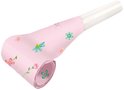 Lichtroze partytoeter met kleine bloemenprint in roze en turquoise.