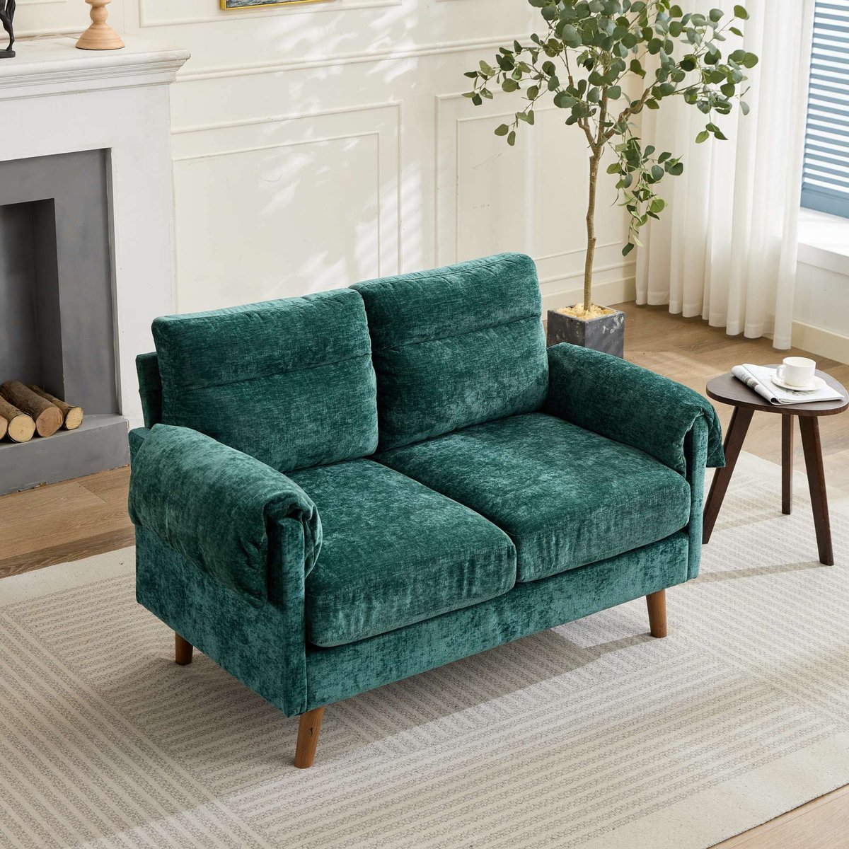 MUVANO Smaragdgroene Chenille Loveseat - Compacte Tweezitsbank - Comfortabele Zitbank - 124x70x85cm - Ruimtebesparend - Woonkamer Groen