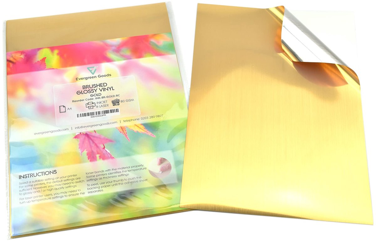 Lot van 20 goud geborstelde vinyl A4 zelfklevende vellen - Bedrukbaar voor inkjet en laser - ShopVlot