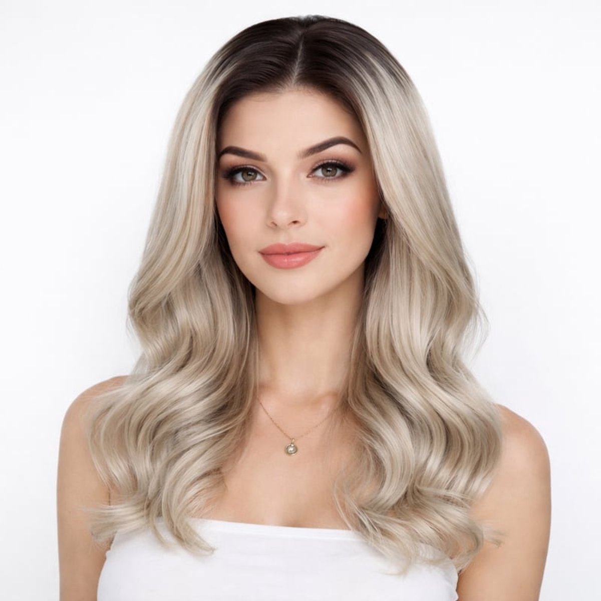 K&C Synthetische Lace Front Pruik - Khloe Waves (donkere uitgroei met ijzig blond)