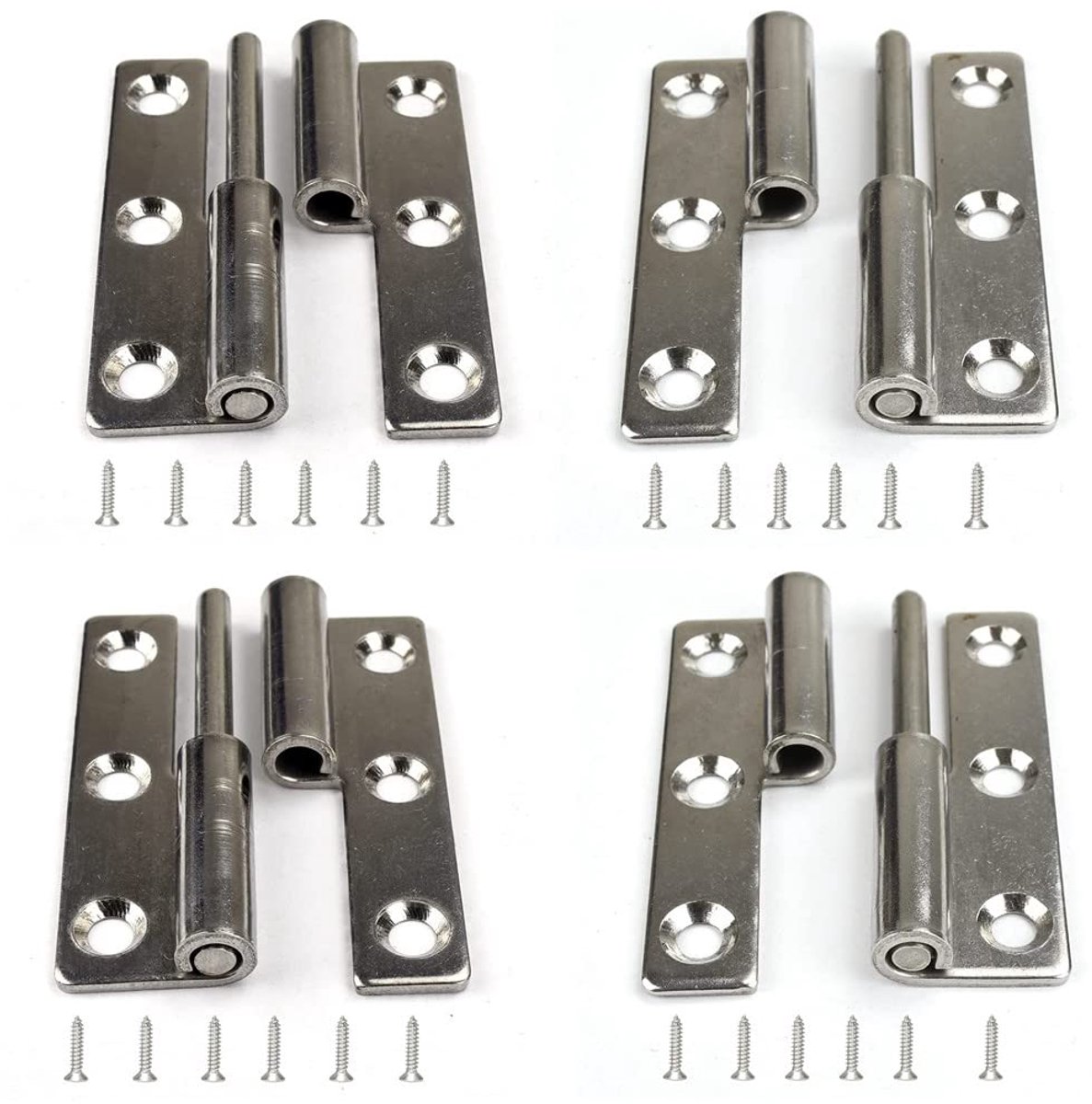 Set van 4 afneembare scharnieren van 7,6 cm (3 inch), afneembare deurscharnieren, kleine roestvrijstalen schuifscharnieren, afneembare deurscharnieren (2 rechts + 2 links).
