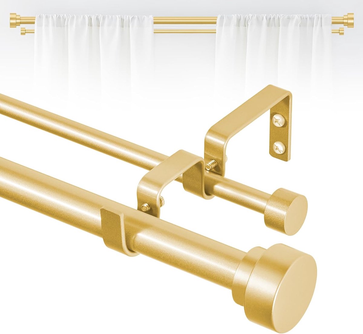 Tangwin Verstelbare gouden, dubbele gordijnroeden voor ramen, 167 tot 304 cm, voor slaapkamer, woonkamer, 2,5 cm - ShopVlot
