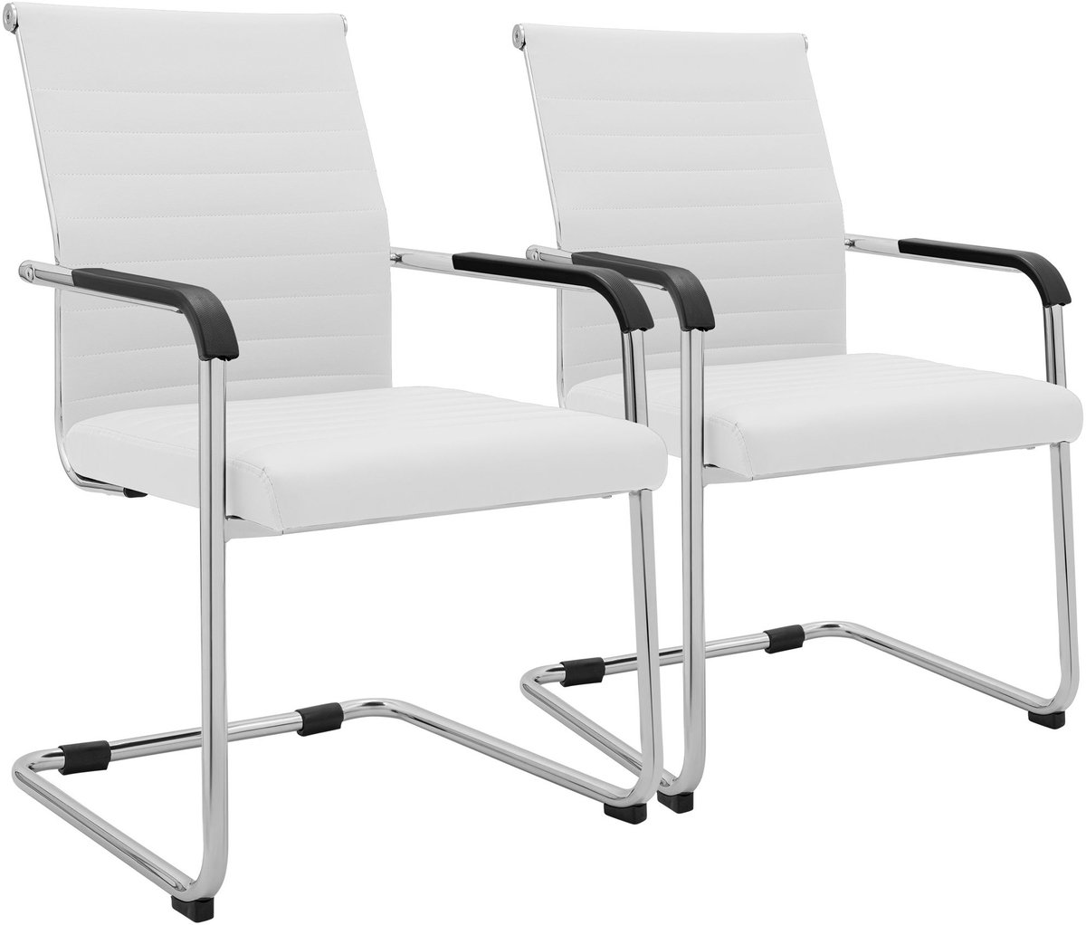 CLP Hakon Set van 2 eetkamerstoelen - Met Armleuningen - Chroom - Lederlook - Metaal/wit