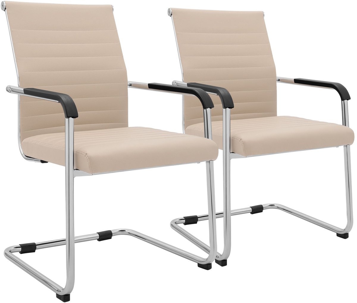 CLP Hakon Set van 2 eetkamerstoelen - Met Armleuningen - Chroom - Lederlook - Metaal/creme