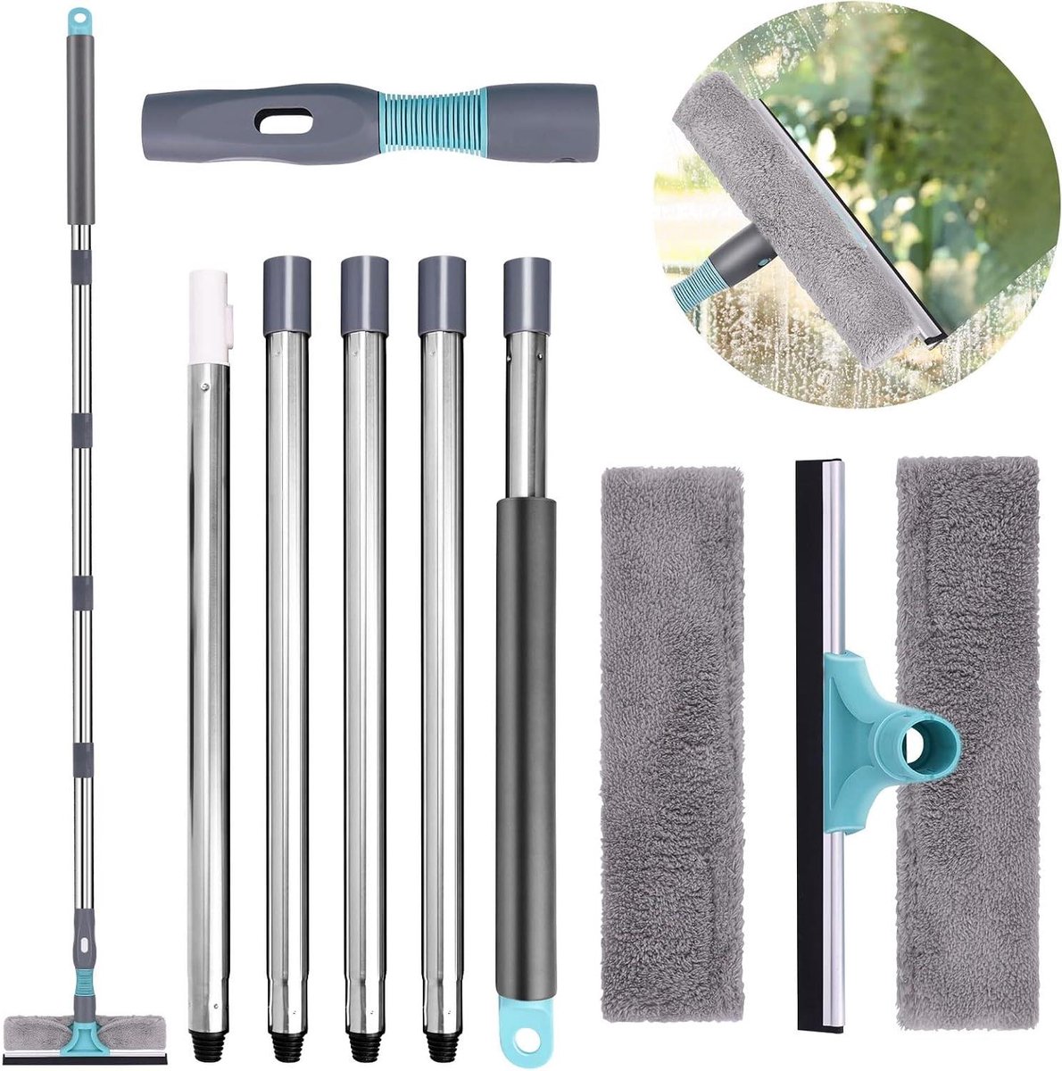 Raamwisser - Glasreiniger - Ramen Zemen - 2-in-1 Functionaliteit - Tot 200 cm - Grijs