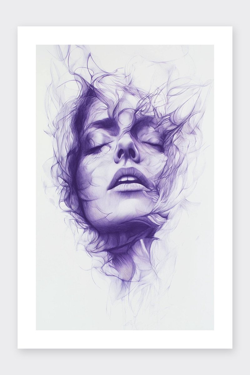 Vrouw Poster - Tekening - Kunst - Minimalistisch - Portret - Vloeiend - Expressief - posters - formaat 30x40cm - Wanddecoratie - BXS5386KMD - Met kader - passe-partouts stijl